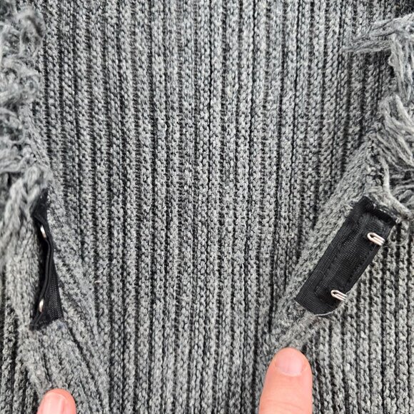 Knit Avenue Womens Ribbed Fringe Sweater Dress Gray Long Sleeve Size Large - Picture 4 of 7